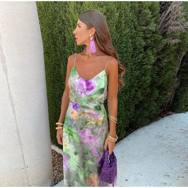 Anisten™ | Stylová Maxi Šaty s Halo-Dye-Print a odnímatelným šálkem