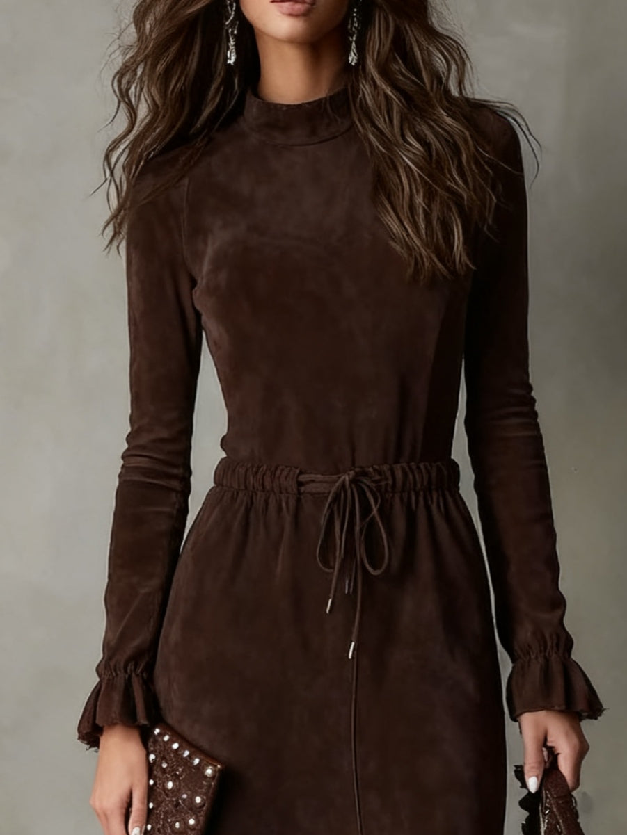 Isla | Suede Midi Šaty s Tkaným Pasem