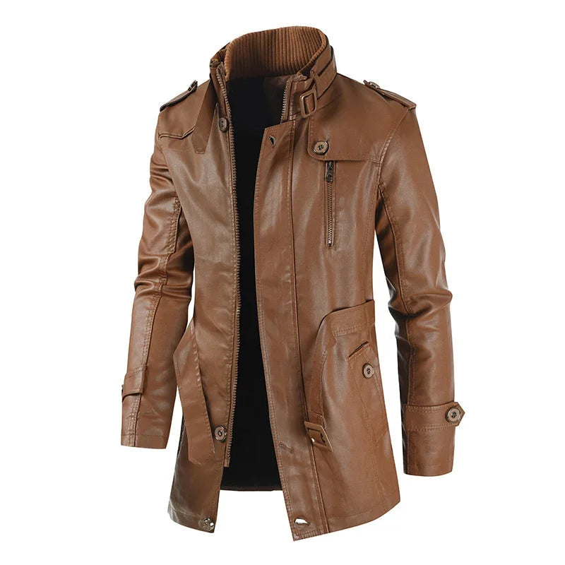 Krystian | Elegantní Dlouhá Kožená Biker Bunda