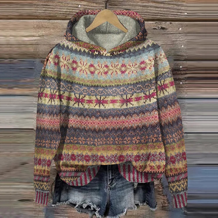 Gaby | Etnický retro svetr s kapucí