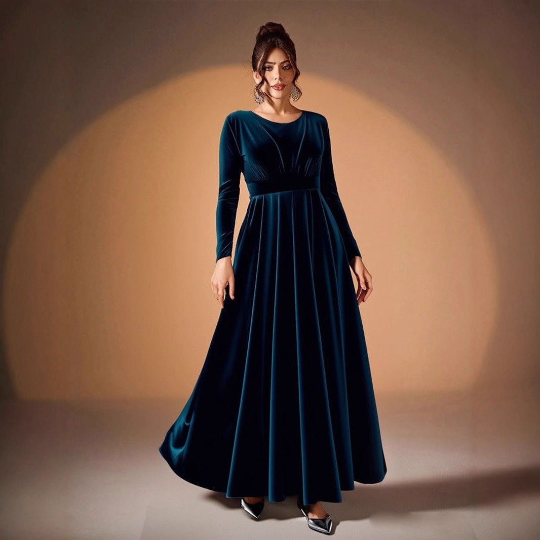 Beatrice | Maxi šaty z sametu s dlouhým rukávem