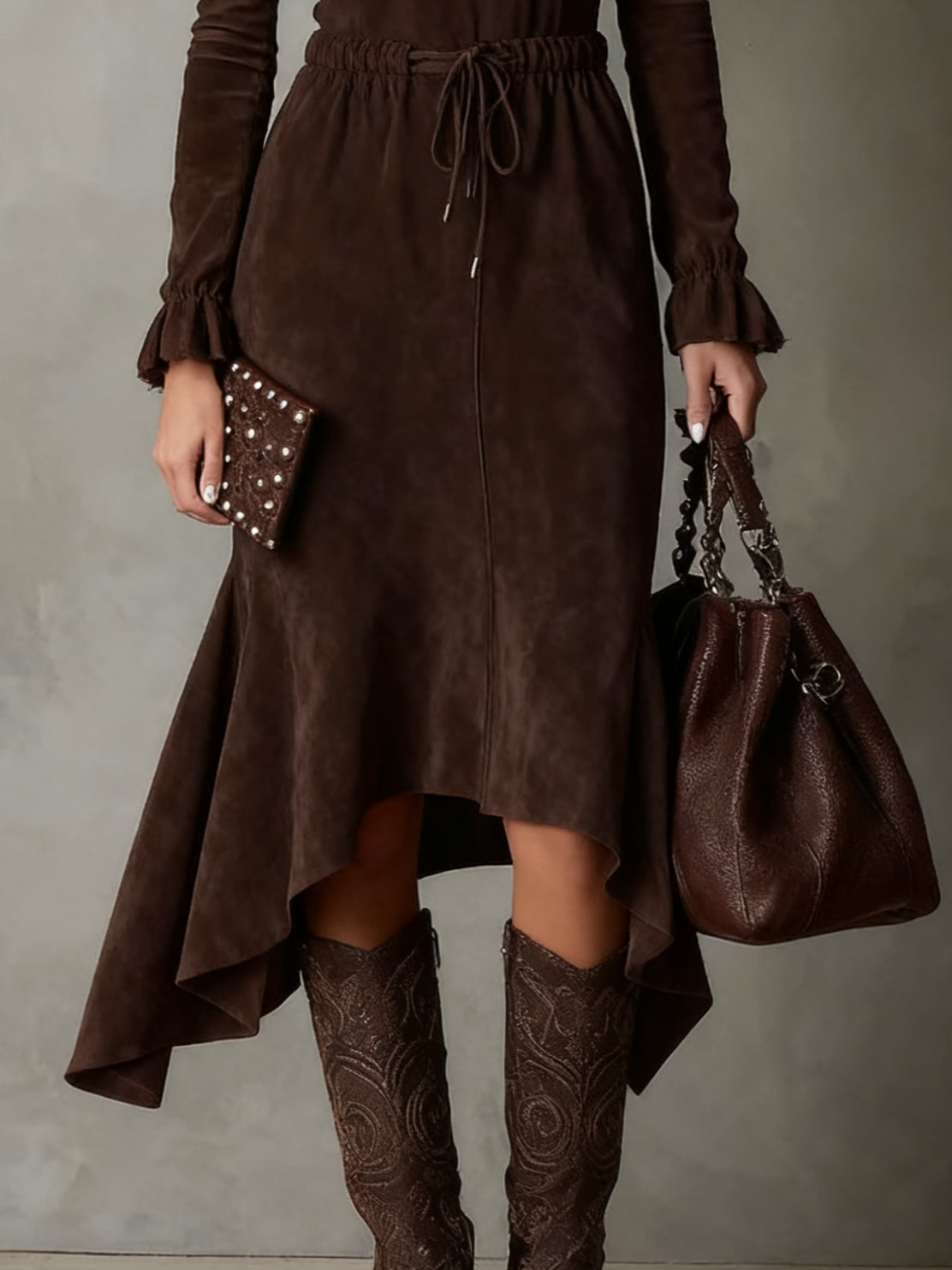 Isla | Suede Midi Šaty s Tkaným Pasem