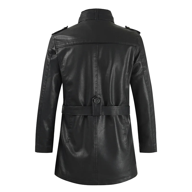 Krystian | Elegantní Dlouhá Kožená Biker Bunda